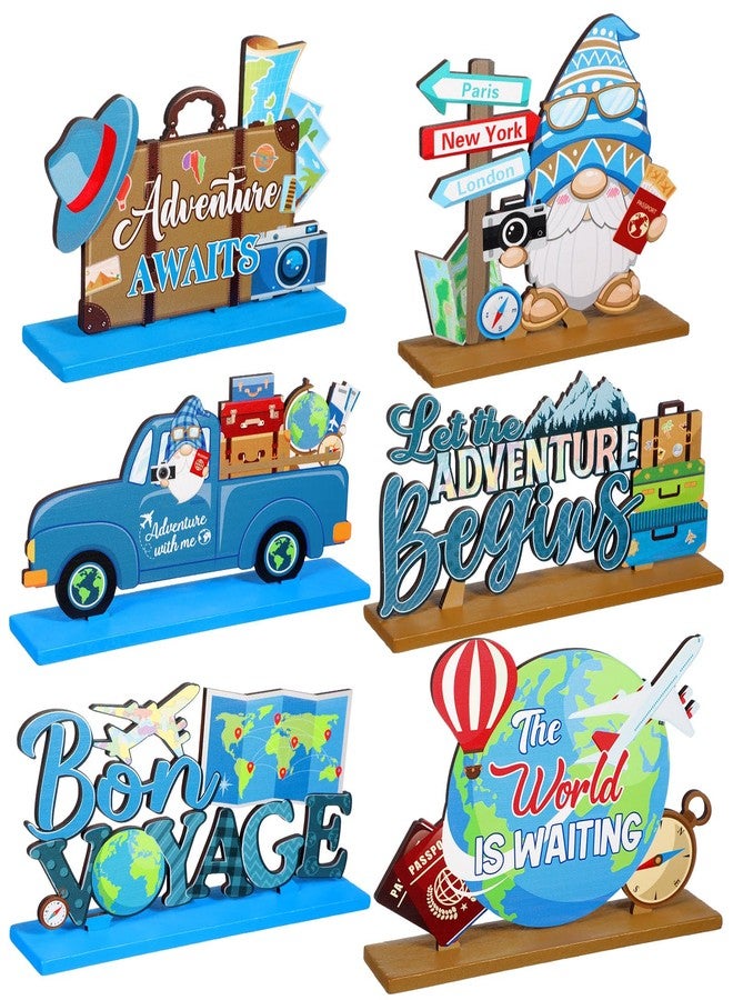 Blosssound 6 Pcs Travel Theme Party Decorations Table Centerpieces Travel Around The World Table Sign Bon Voyage Party Decor for Let The Adventure Begin Going Away Favor Supplies - Image 1